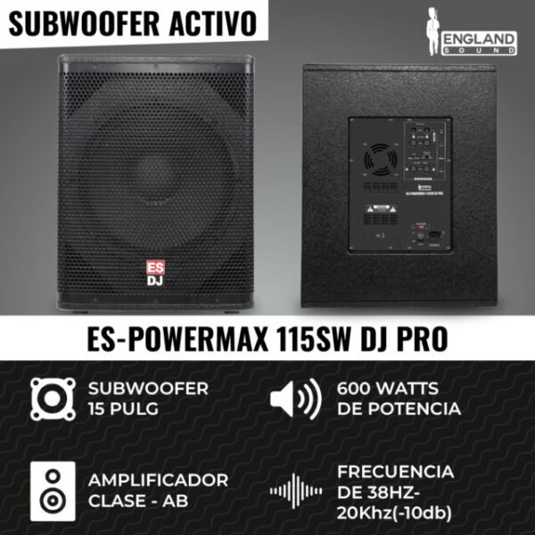 SUB BAJO AMPLIFICADO ENGLAND SOUND POWERMAX 15 PULG 115SW DJ PRO - Imagen 2