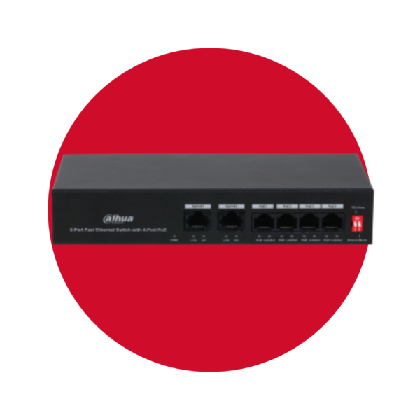 SWITCH Fast Ethernet de 6 puertos con PoE de 4 puertos