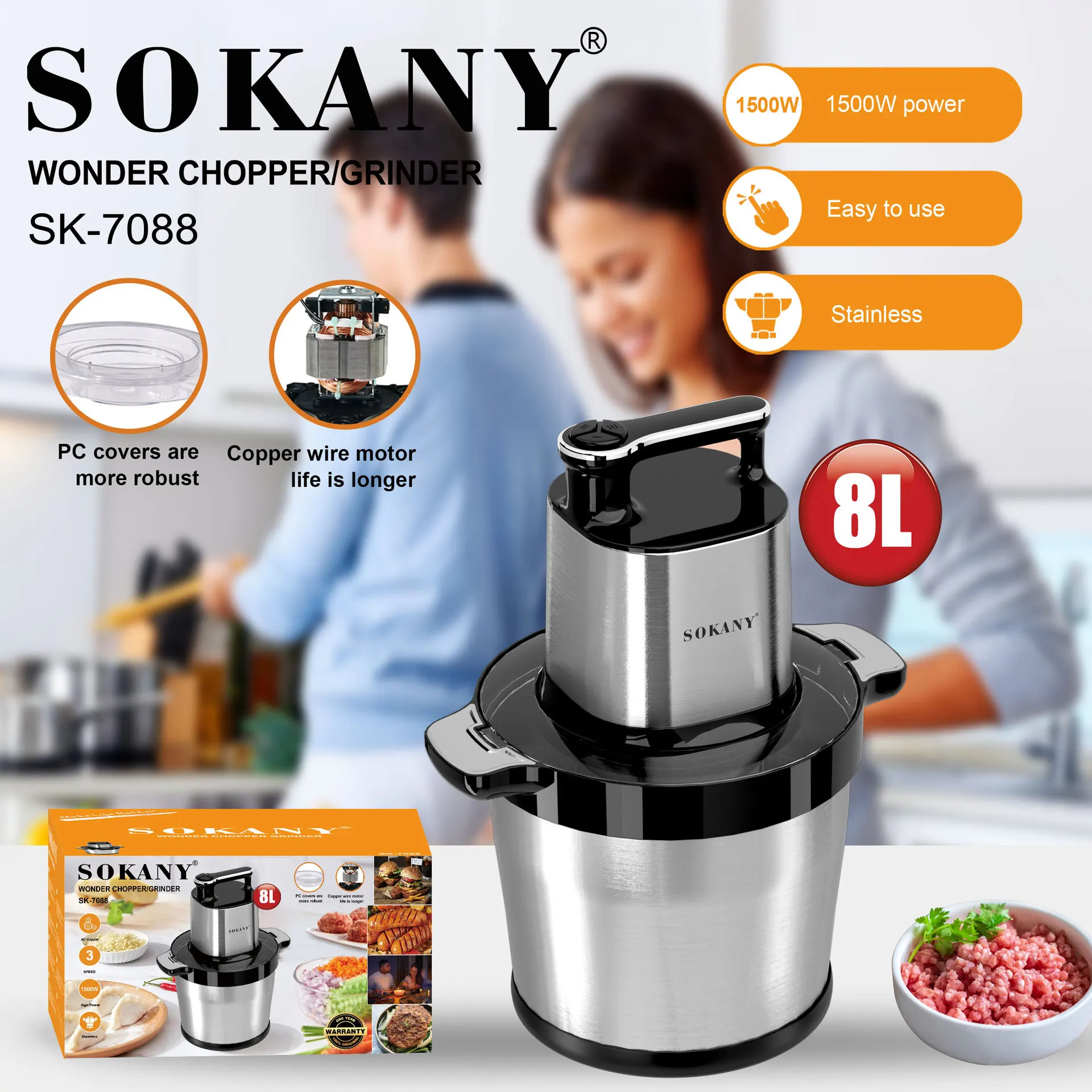 PICATODO SOKANY VASO METAL 8L 1500W - Imagen 2