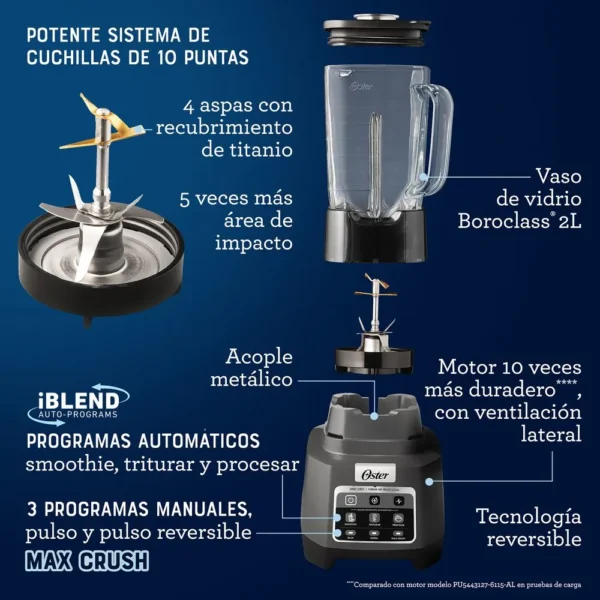 Licuadora Oster® Profesional XTREME MIX con iBLEND y MAX CRUSH Reversible - Imagen 5