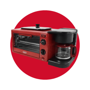 HORNO TOSTADOR FOREVER CON CAFETERA NEGRO-ROJO