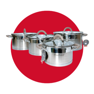 JUEGO OLLAS HAUS ROLAND ACERO INOX 8 PZS