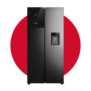 Refrigeradora Electrolux Side by Side 430L inverter autosense con dispensador de agua negra